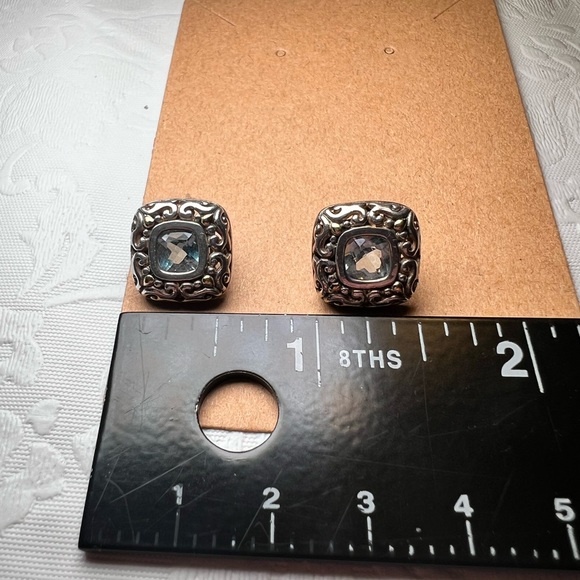 Intricate Silver Earrings with Blue Accents (Believed to be Topaz) - Picture 5 of 7
